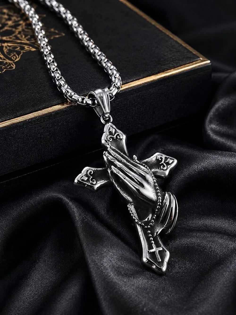 Praying Hands Cross Pendant Necklace